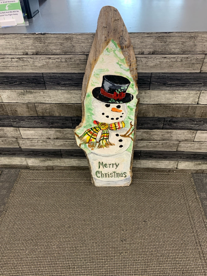 SNOWMAN WOOD SLAB WALL HANGING.