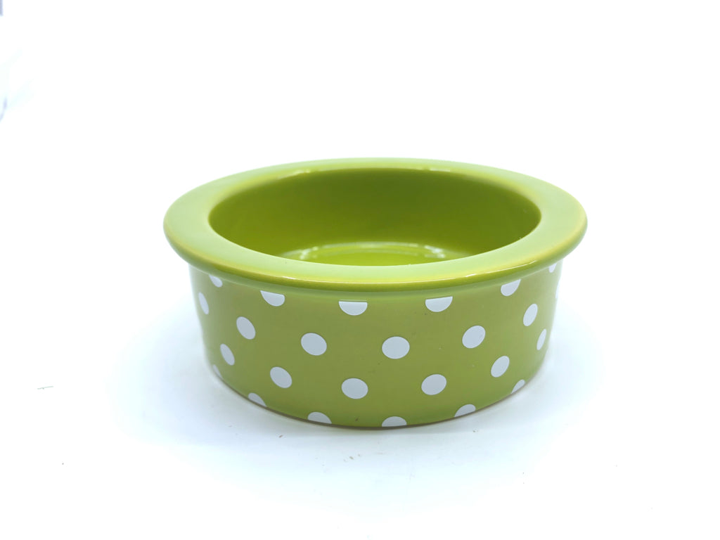 GREEN W POLKA DOTS PET FOOD BOWL.