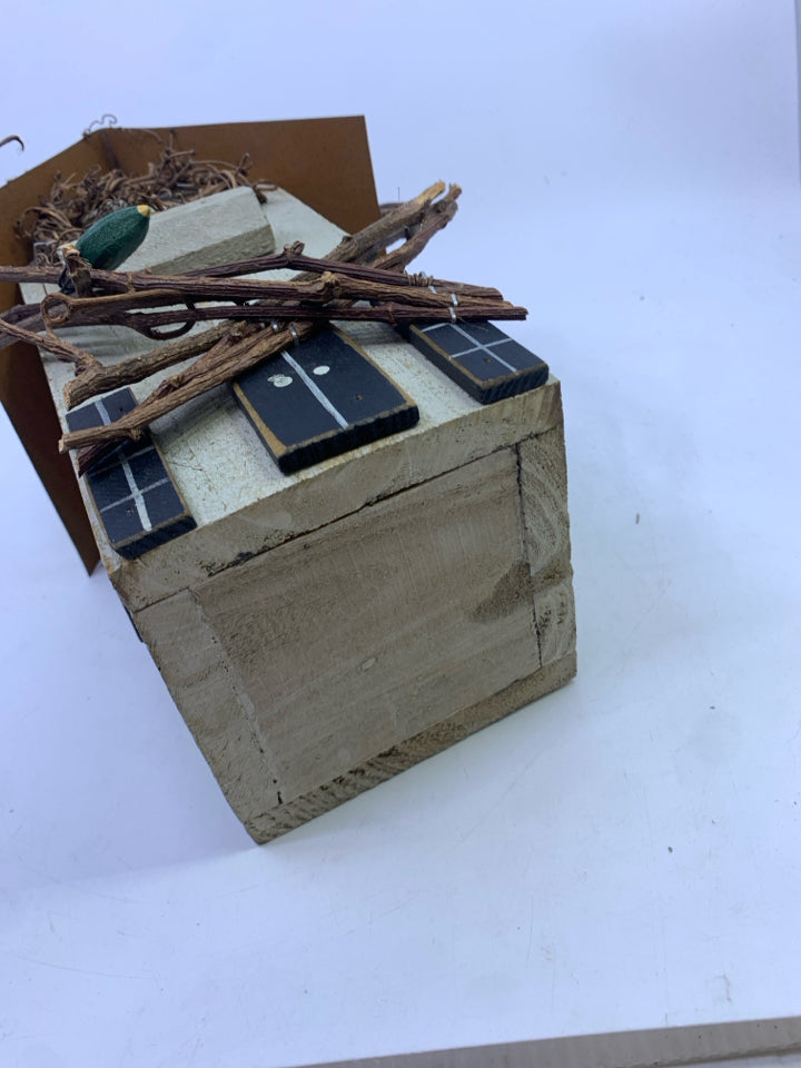 RUSTIC WOOD STEEPLE W/TWIGS & BLUE BIRDS.