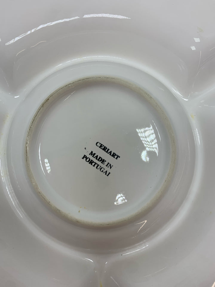 WHITE CERAMIC DIVIDED SERVING PLATTER.