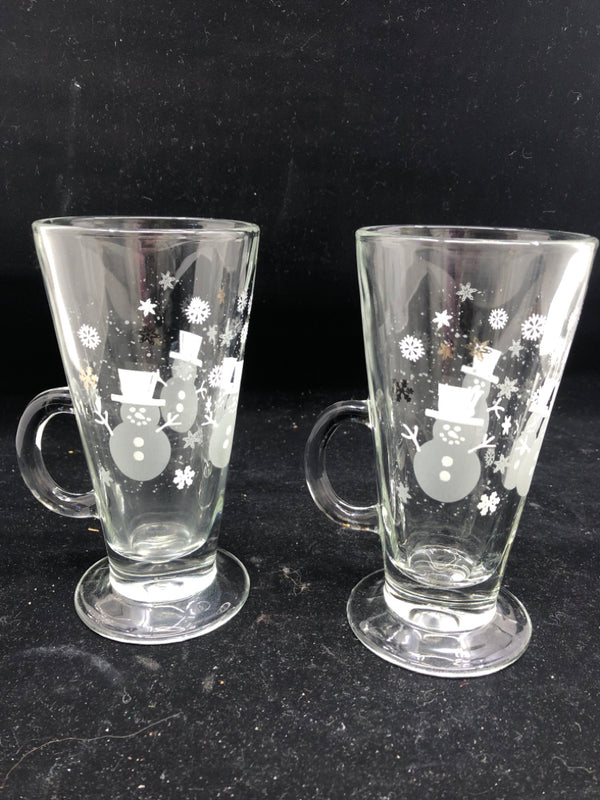 2 TALL SNOWMAN GLASSES W HANDLES.