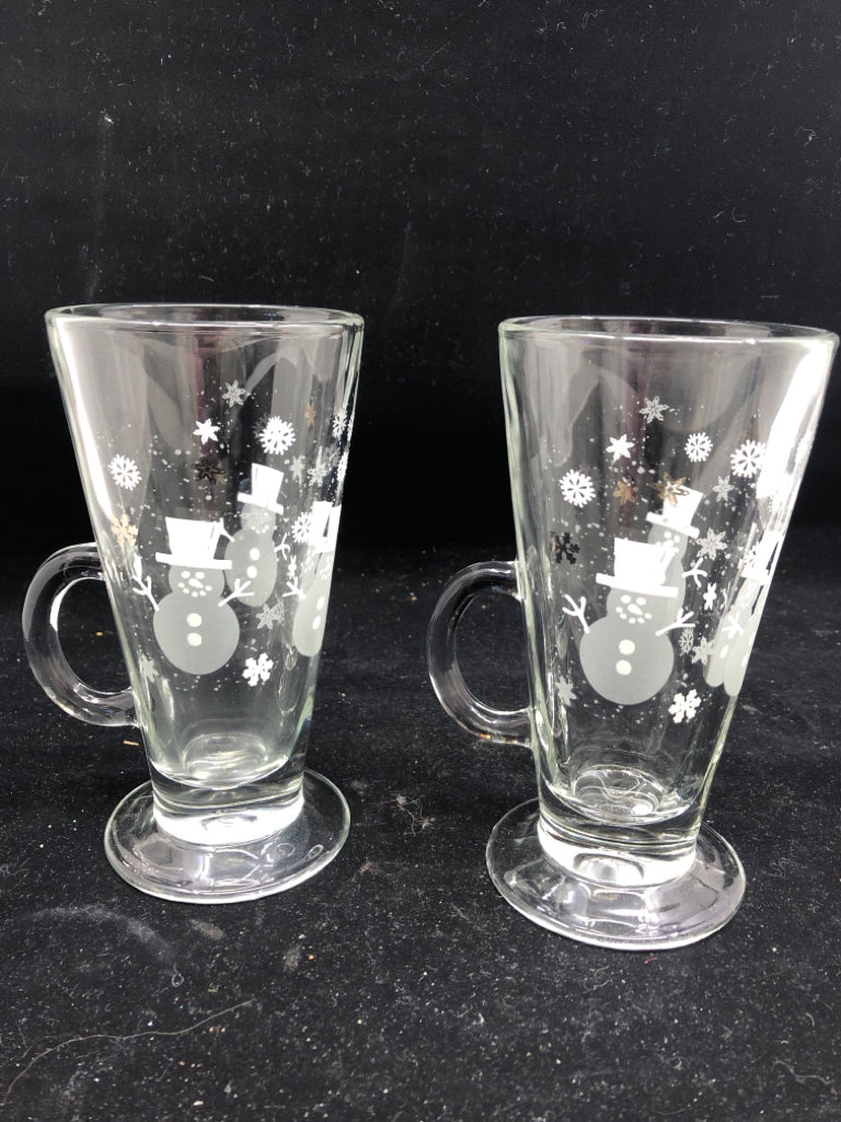 2 TALL SNOWMAN GLASSES W HANDLES.