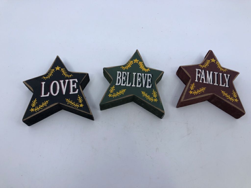 3 PRIMITIVE COLORFUL STARS - FAMILY, LOVE, BElIEVE.