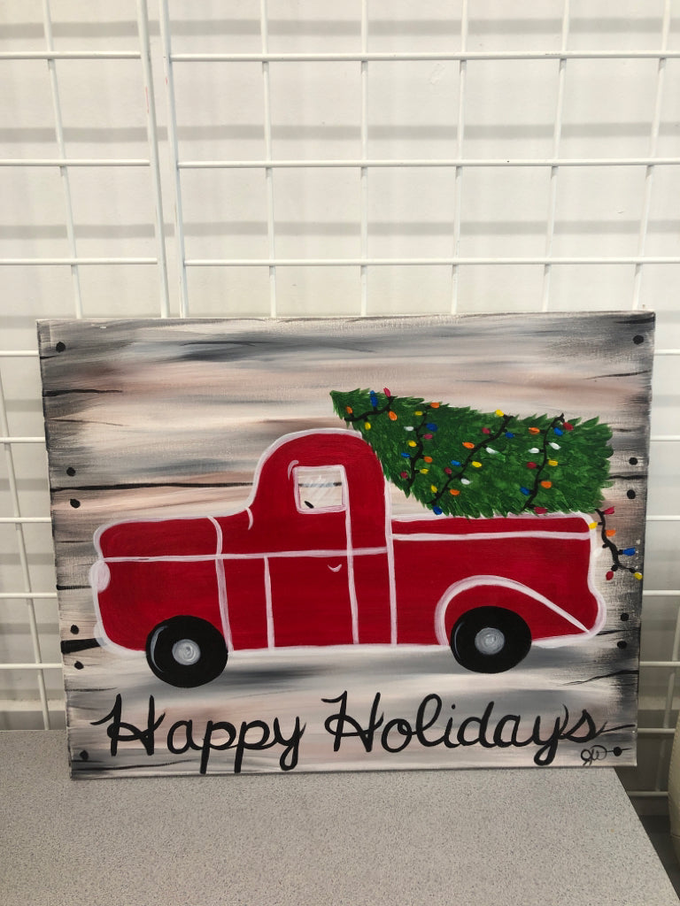 HAPPY HOLIDAYS RED TRUCK CANVAS.