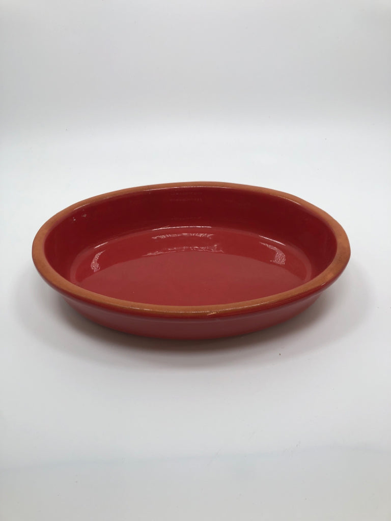 RED POTTERY CASSEROLE DISH.