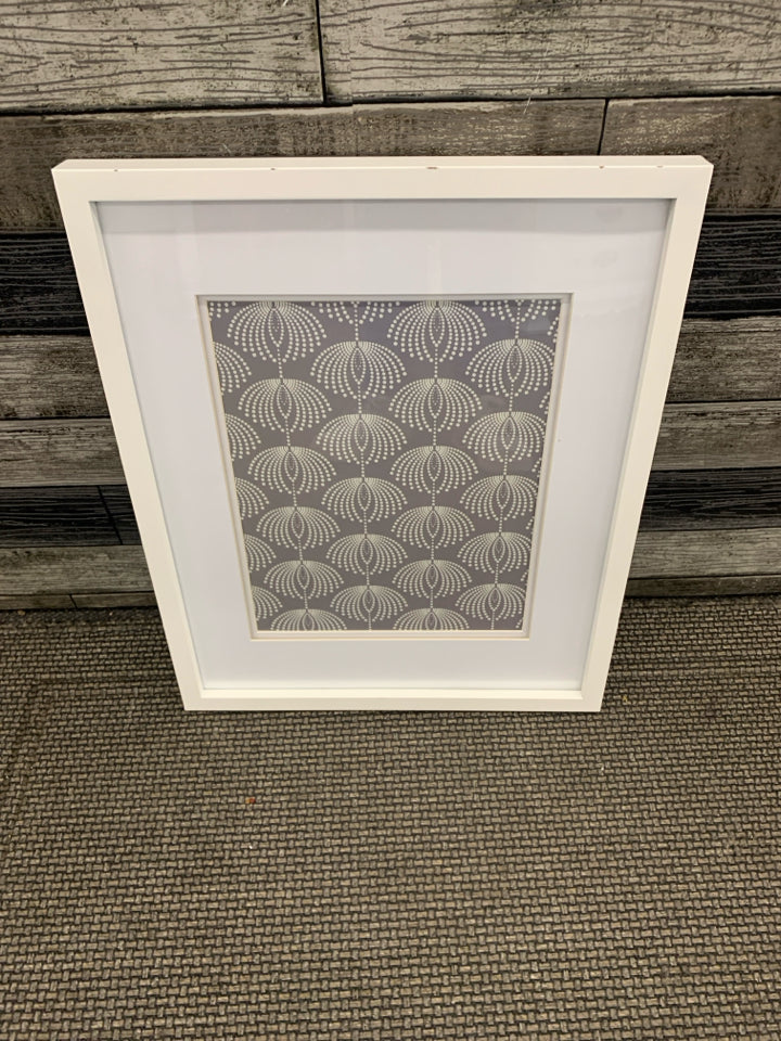 ABSTRACT GREY FANS IN WHITE FRAME WALL HANGING.