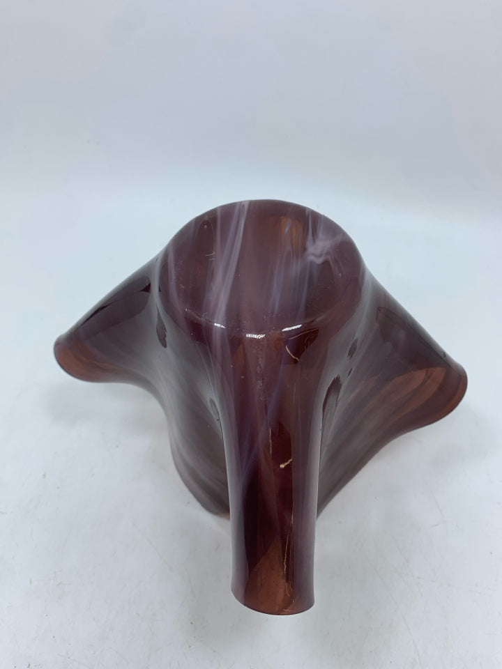 PURPLE FOLDED GLASS VOTIVE HOLDER.