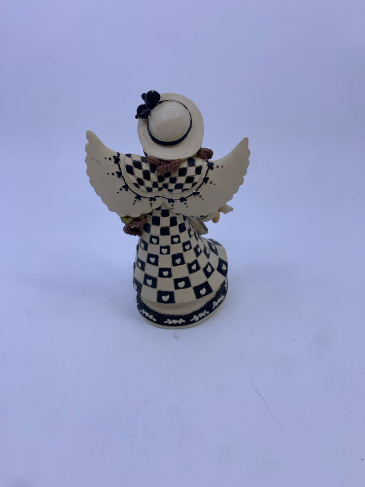 RESIN ANGEL W BLACK AND CREAM DRESS.