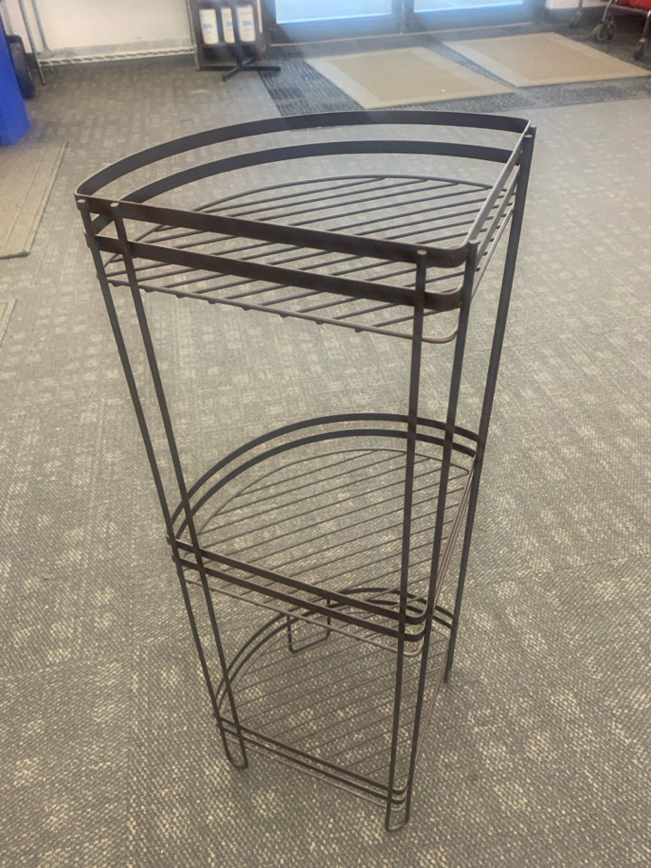 3 TIER BROWN METAL CORNER SHELF ORGANIZER.