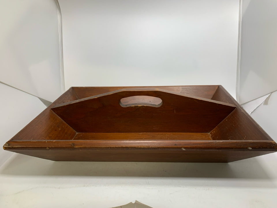 LARGE DIVIDED WOOD TRAY W/ HANDLE.