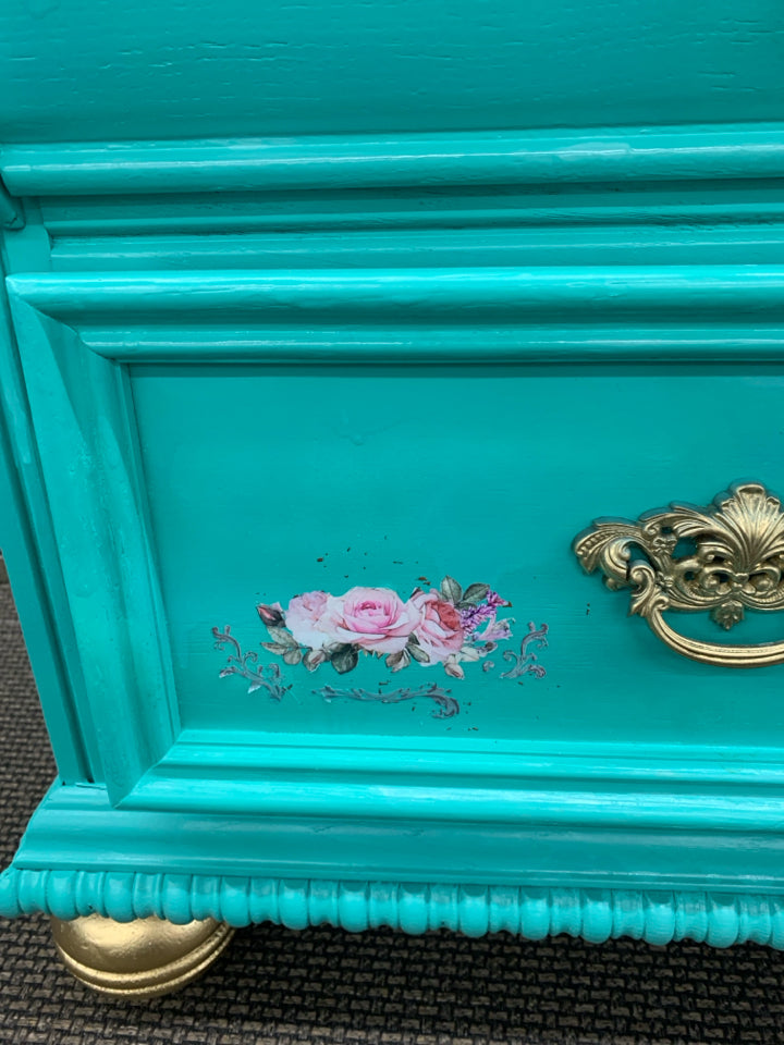 BRIGHT TEAL 2 DRAWER NIGHT STAND.