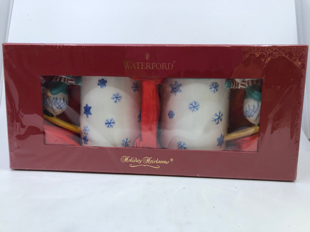 2 NIB WATERFORD LISMORE LYLE SNOWMAN MUGS.