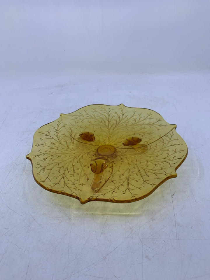 VTG AMBER GLASS FOOTED SERVER.