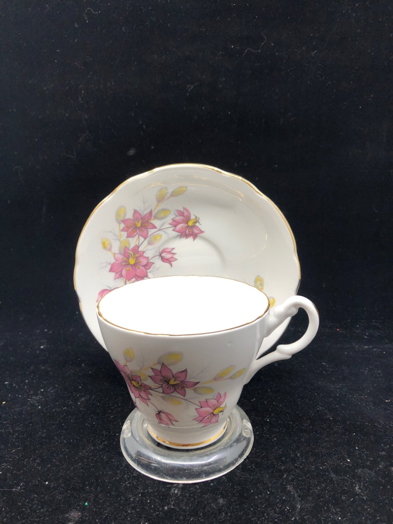 ROYAL ASCOT PINK FLORAL TEA CUP AND SAUCER.