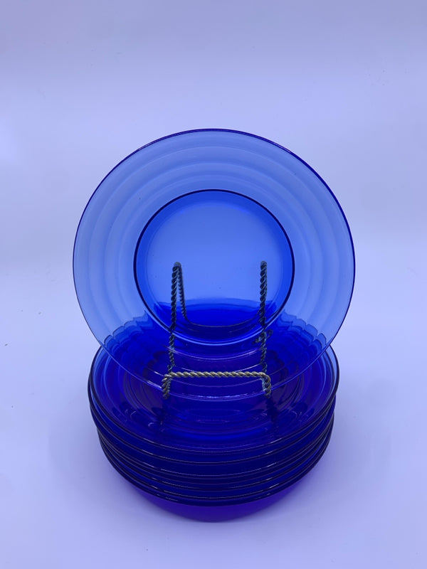 8 COBALT BLUE LUNCH PLATES.