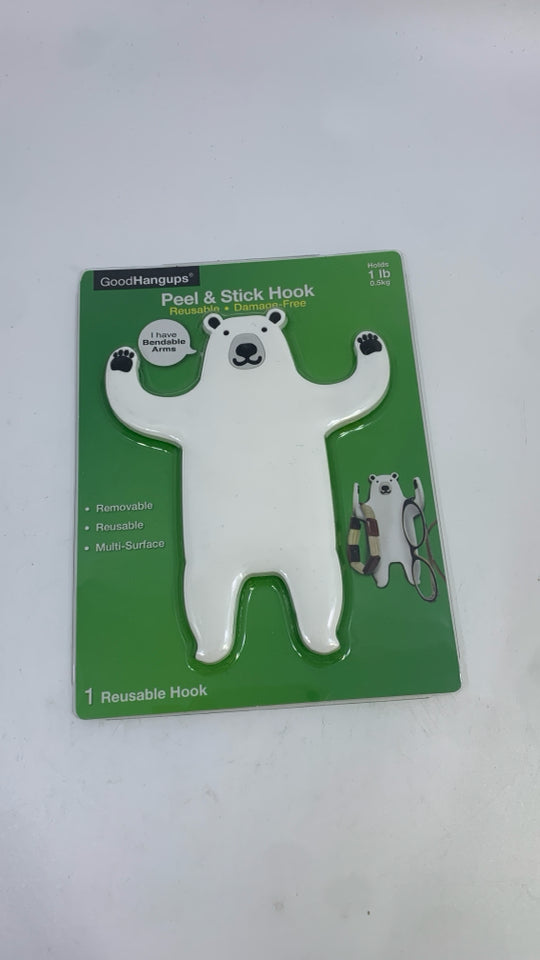 POLAR BEAR PEEL AND STICK WALL HOOK.