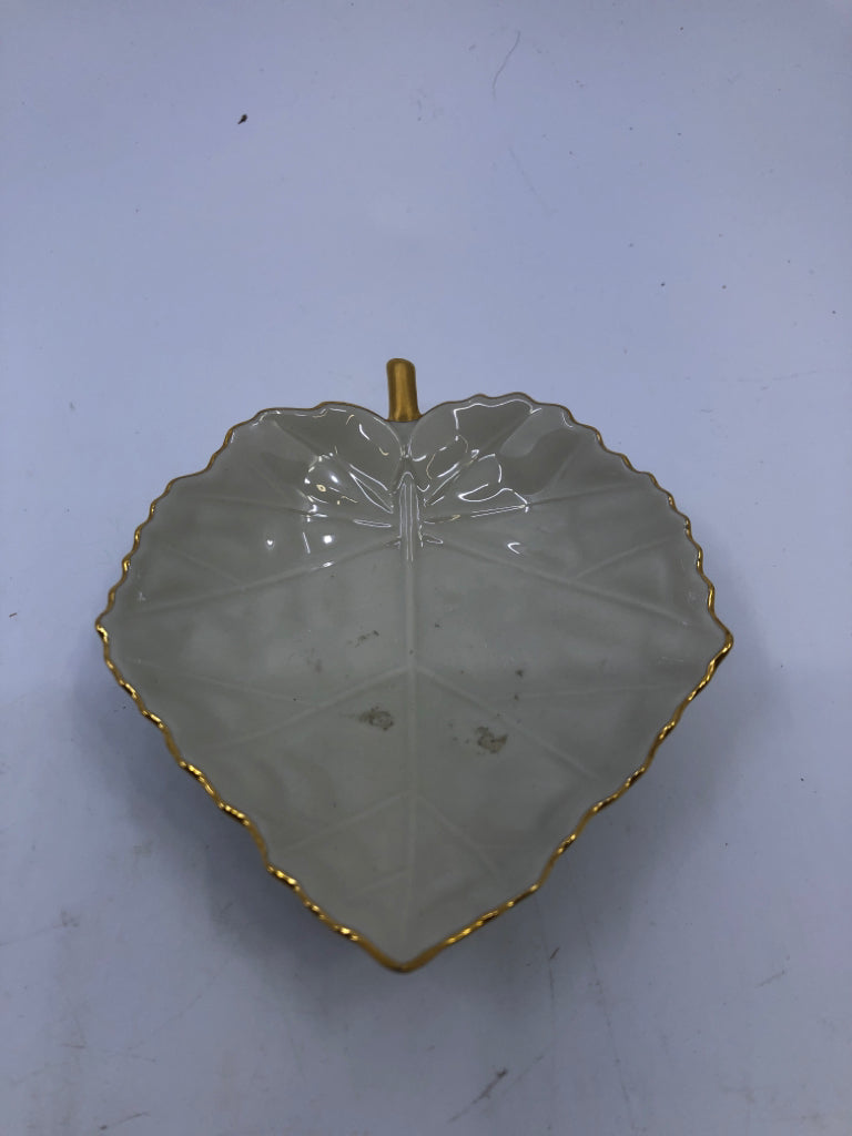 LENOX LEAF TRINKET DISH W/GOLD RIM.