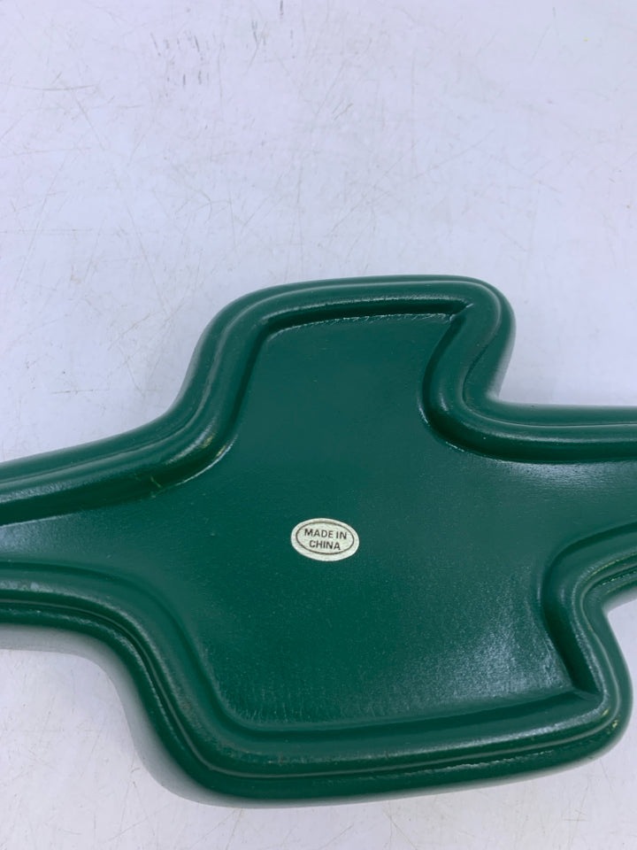 GREEN W/ BROWN INSIDE CACTUS SHAPED BOWL.