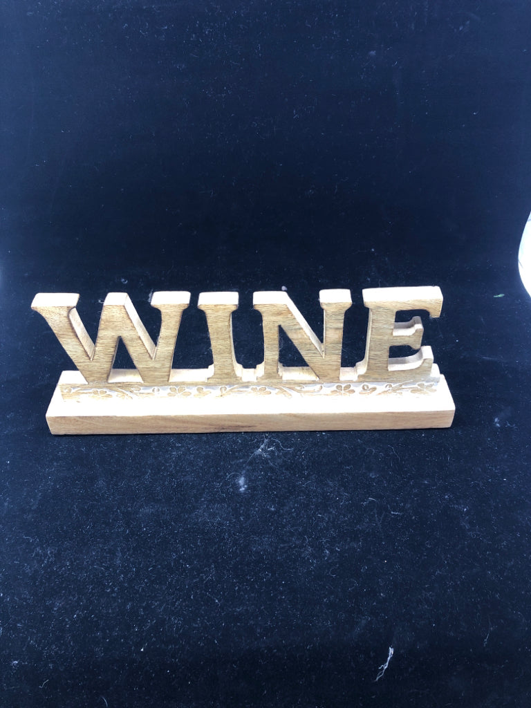 "WINE" WHITEWASHED WOOD  SIGN.