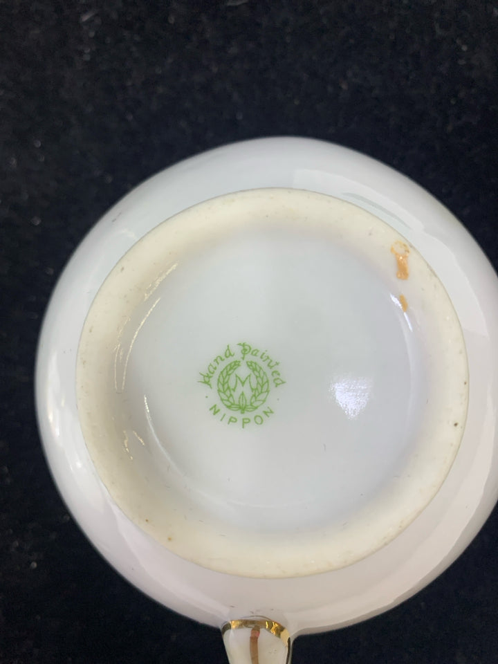 VTG 2PC PINK FLORAL AND GOLD ACCENT CREAMER AND PLATE.