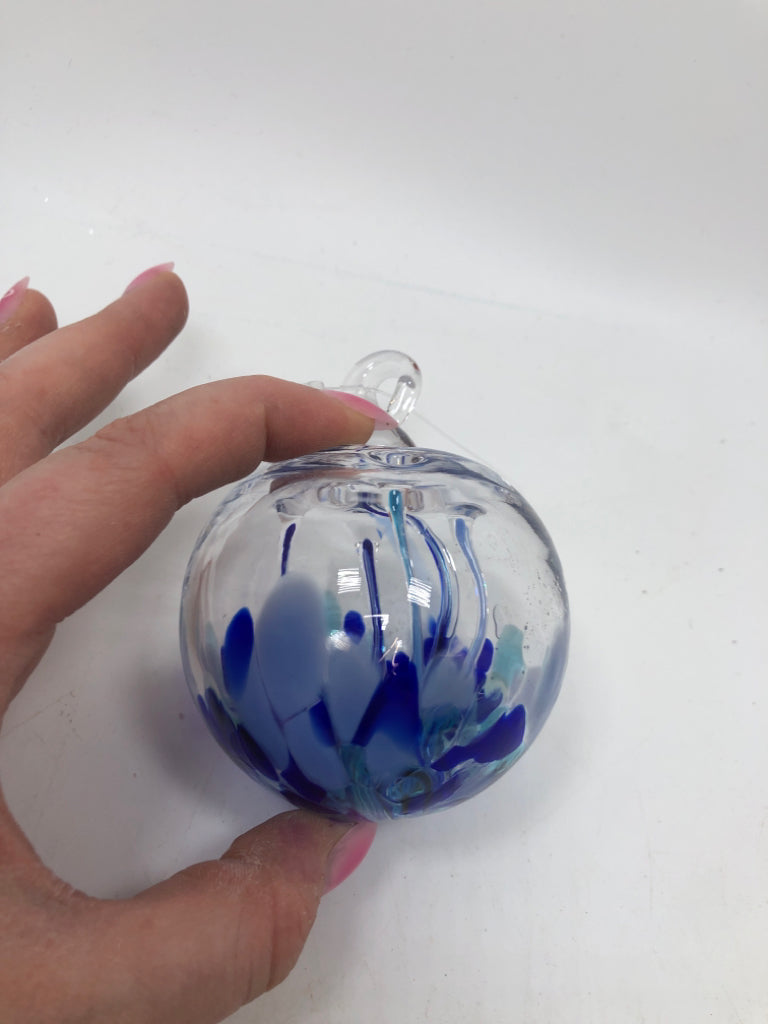 CLEAR GLASS & BLUE SPHERE.