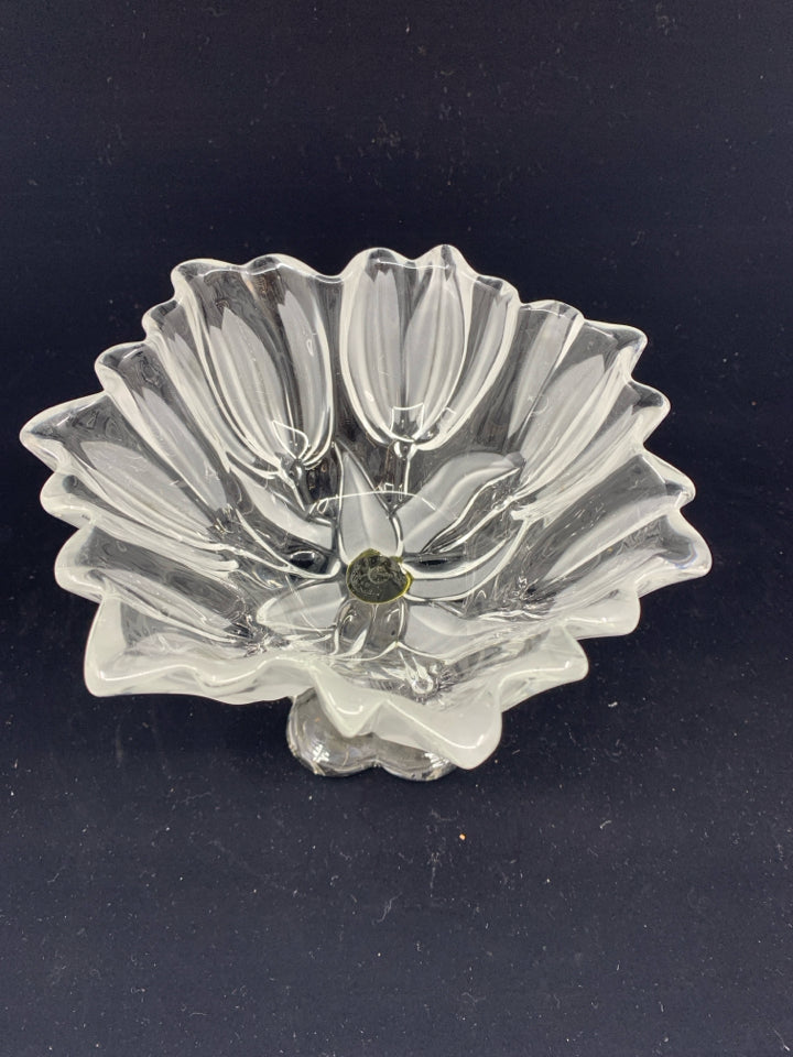 FOOTED FROSTED TULIP EMBOSSED CANDY DISH.