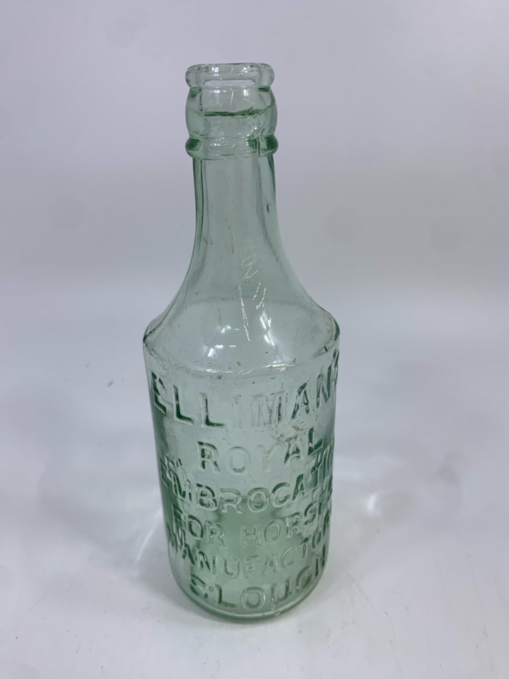 CLEAR GLASS ELLIMANS ROYAL GLASS BOTTLE DECOR.