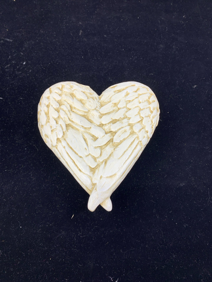 WHITE TRINKET BOX HEART SHAPE W ANGLE WINGS LID.