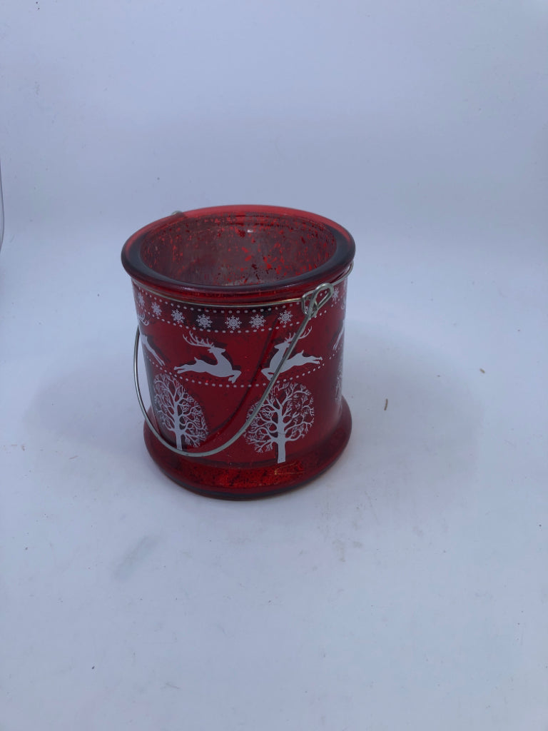 RED W REINDEER MERCURY GLASS LANTERN.