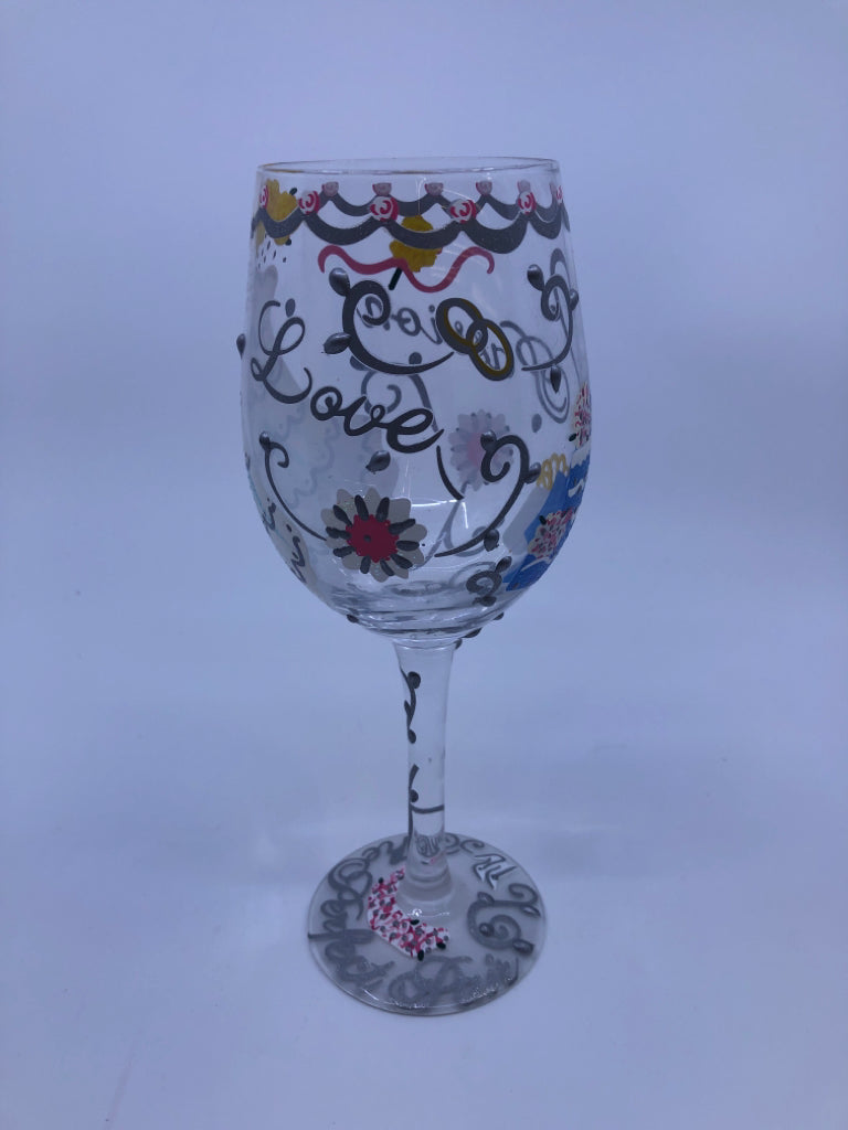 "BRIDE" DECORATED WINE GLASS.