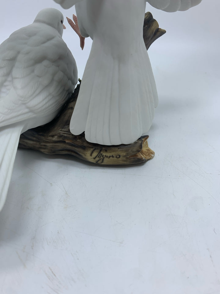 WHITE DOVES ON BRANCH PORCELAIN FIGURINE.