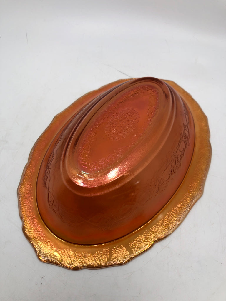 VTG CARNIVAL GLASS OVAL SERVING BOWL.
