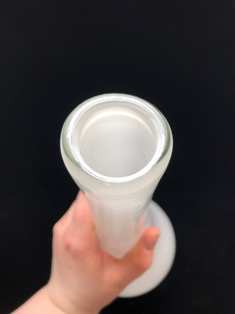 WHITE GLASS VASE SET OF 3.