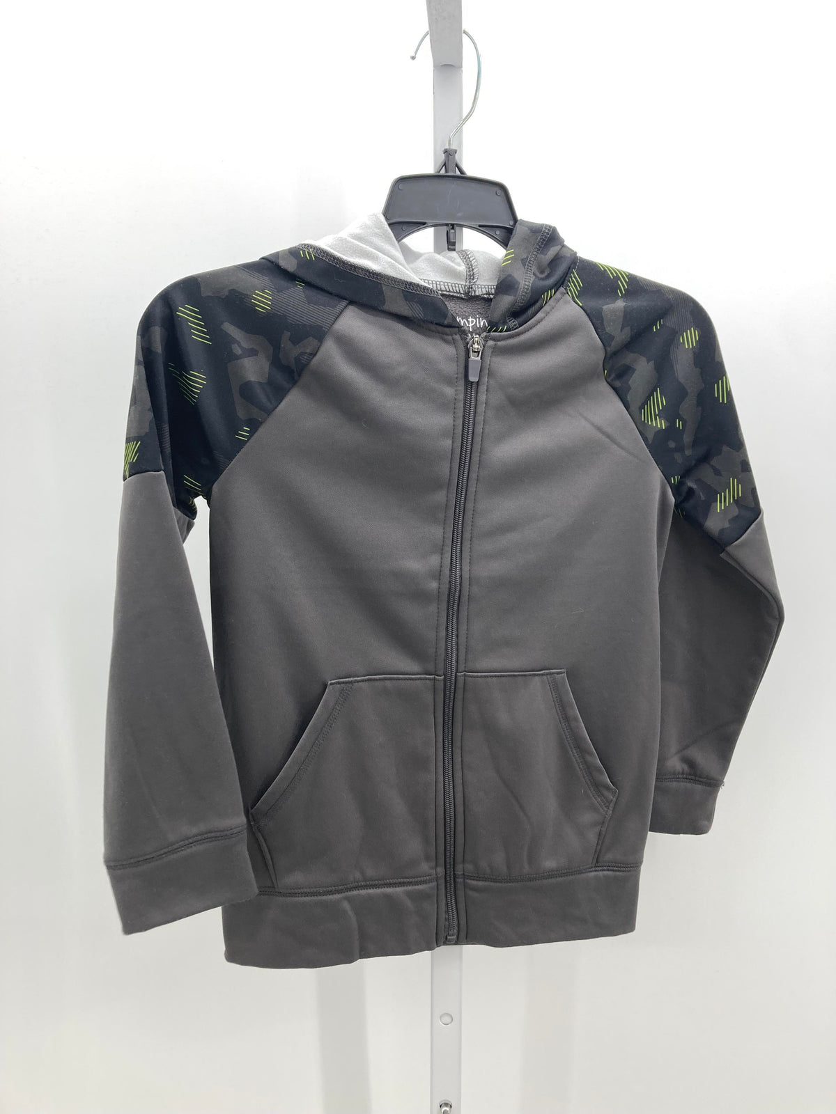 PATTERN SLEEVE HOODED ZIP KNIT