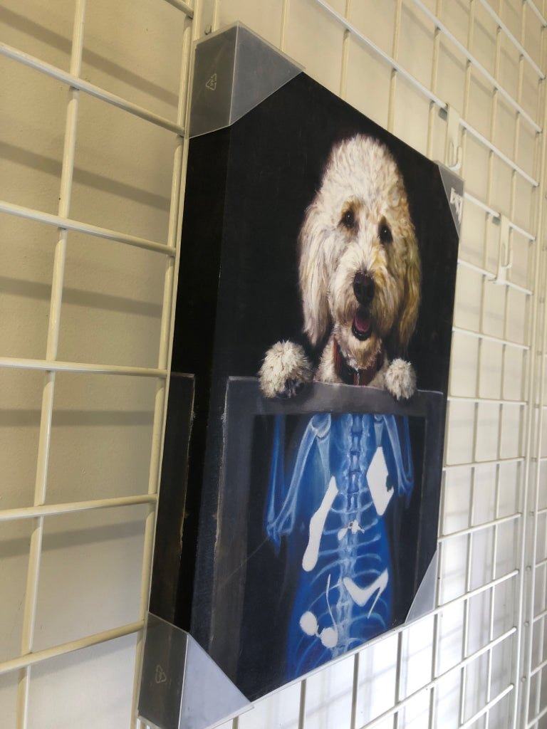 WHITE DOG X-RAY CANVAS WALL HANGING.