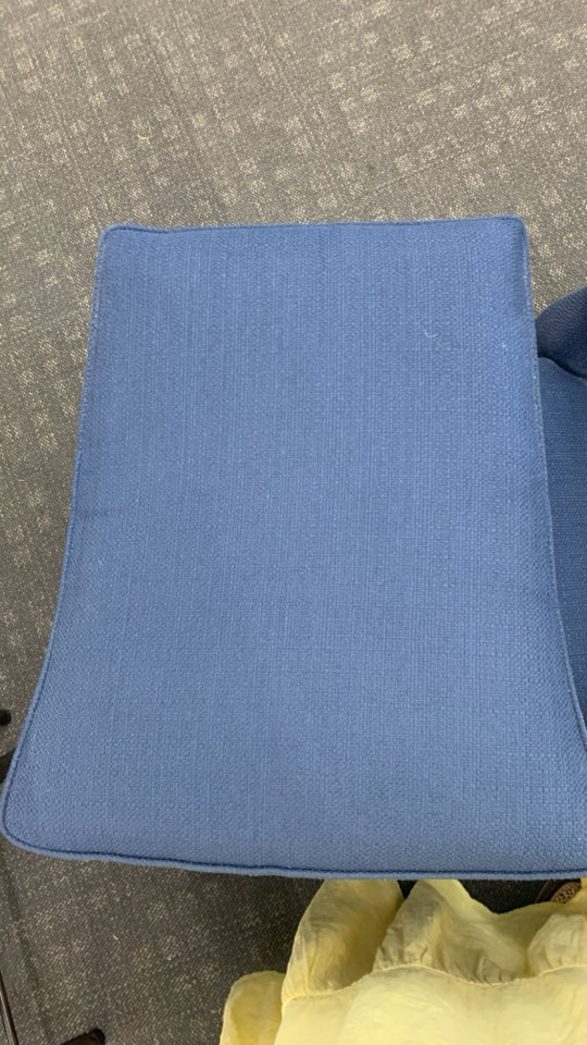 NAVY BLUE ACCENT CHAIR W/ OTTOMAN WHEELS.