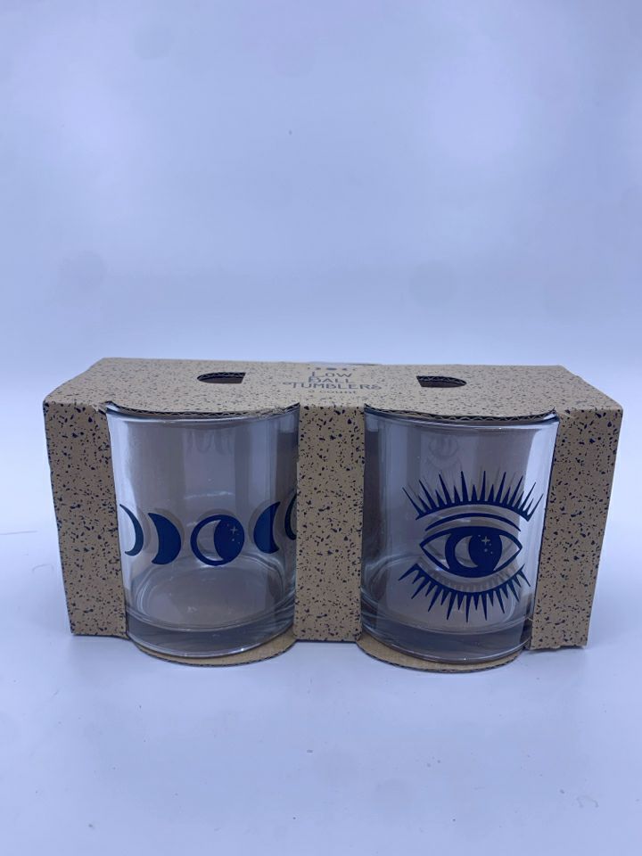 2 NIB LOW BALL TUMBLERS- EYE & MOONS