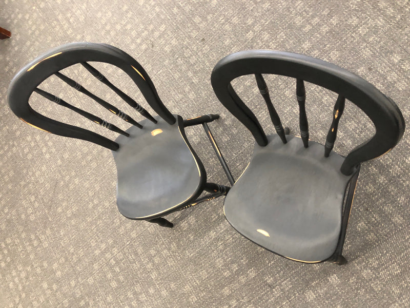 2 VTG BLACK DISTRESSED WOOD CHILDRENS CHAIRS.