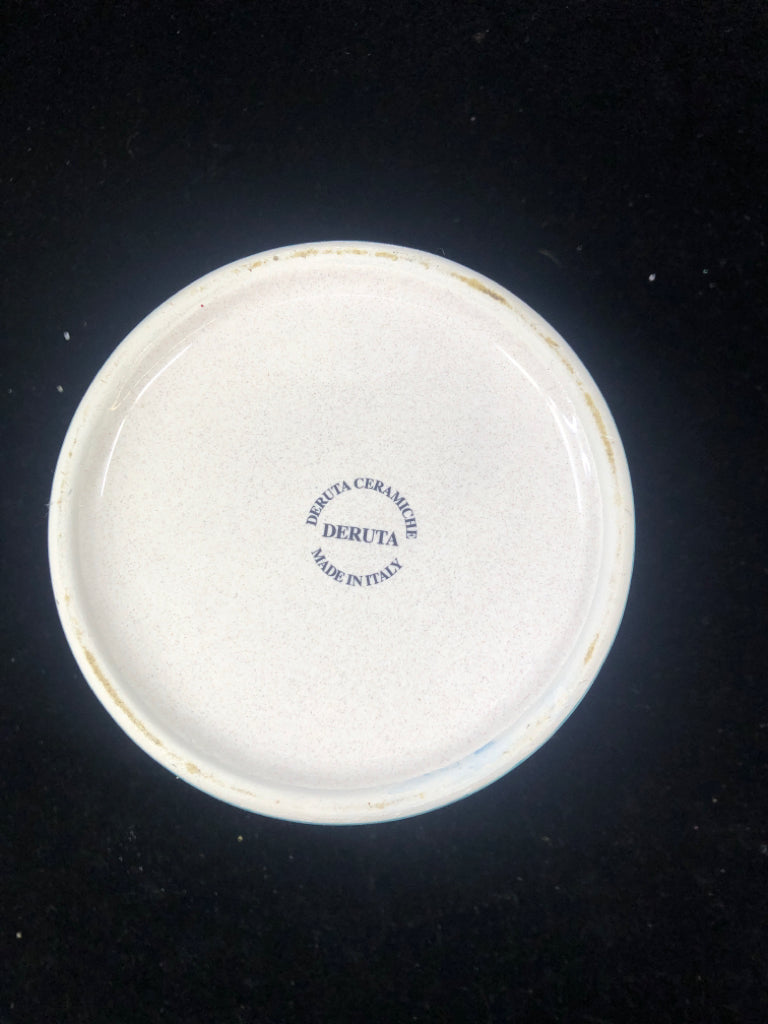 BLUE AND YELLOW PATTERN UTENSIL CROCK.