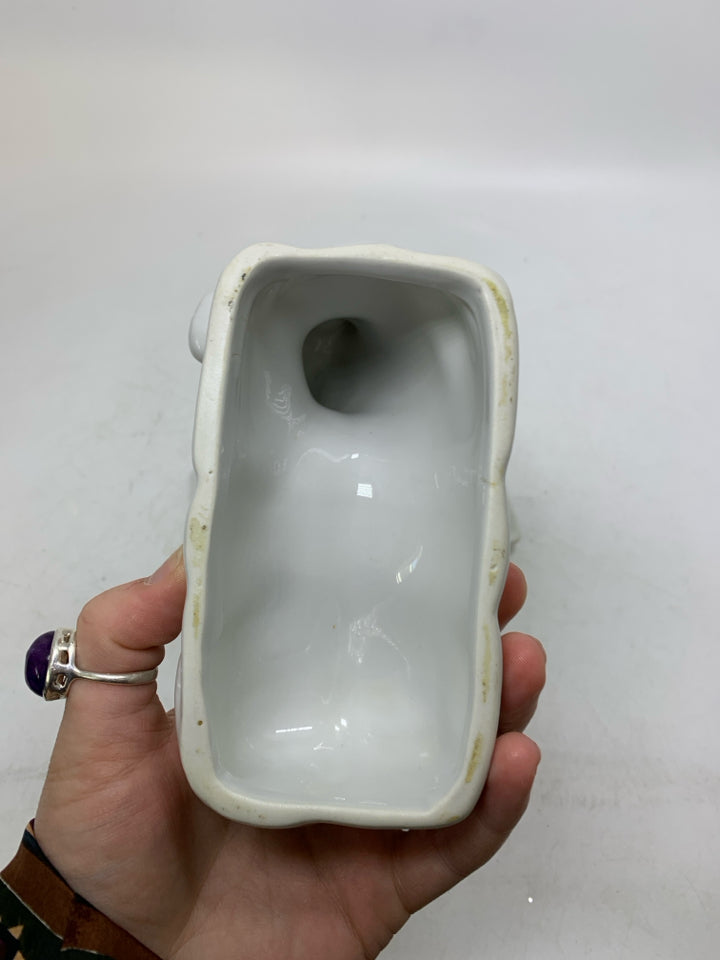 WHITE CERAMIC COW BUTTER DISH.