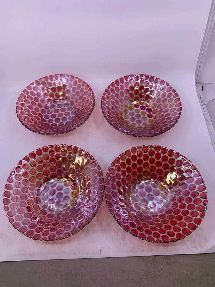 4 EMBOSSED CIRCLES PAINTED RED BOWLS.