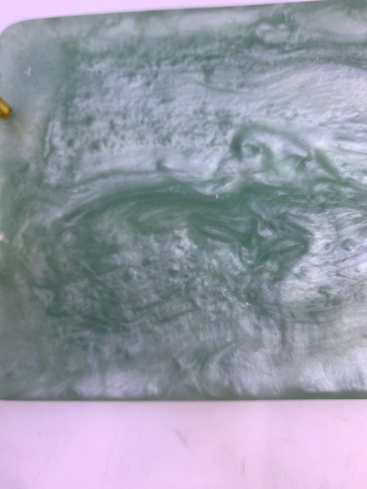 GREEN MARBLE SERVER W/ GOLD HANDLES.