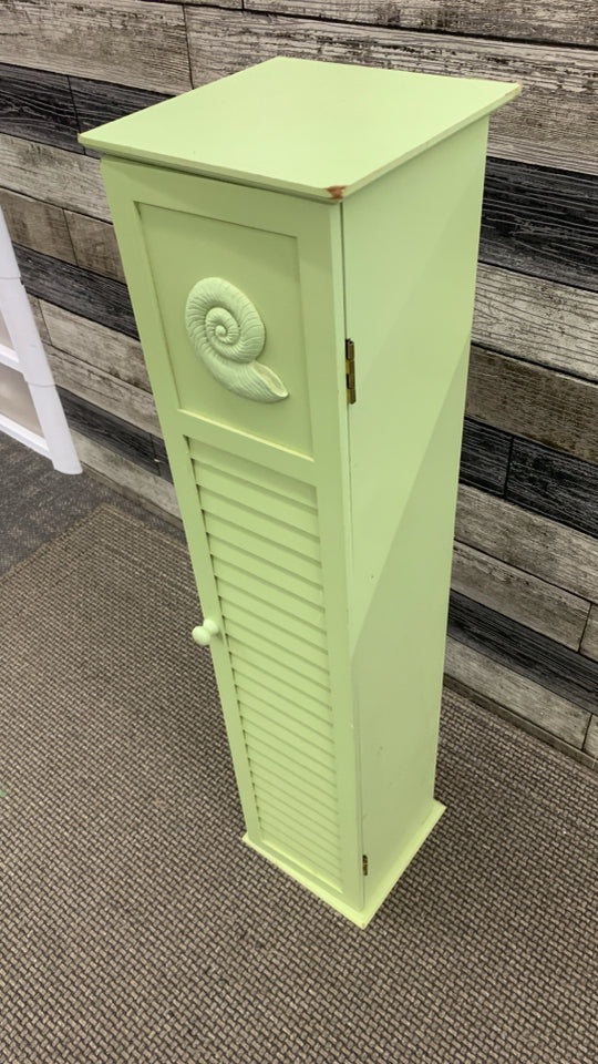 GREEN NARROW SEASHELL SHELF CABINET.