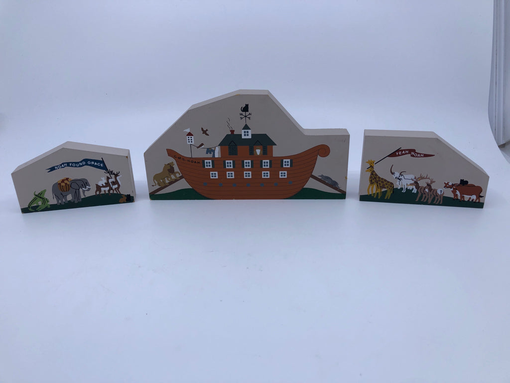 3 PC NOAHS ARK WOOD DECOR.