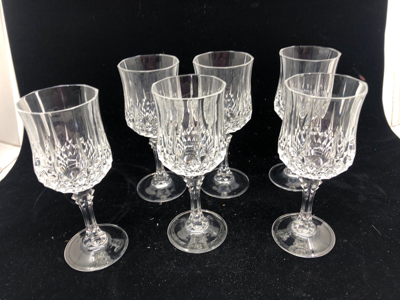 6 CUT GLASS BOTTOM WINE GLASSES.