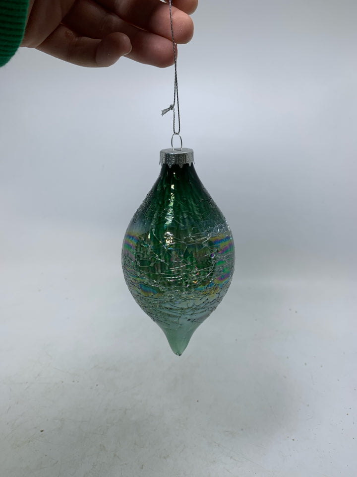 OIL SLIK TEXTURE BLOWN GLASS ORNAMENT.
