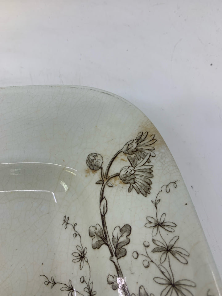 VTG SPRING BROWN FLOWERS RECTANGLE PLATTER.