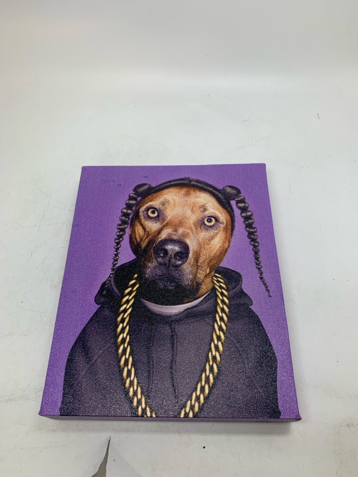 CANVAS W/ DOG DRESSED AS SNOOP DOG.