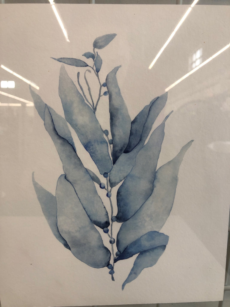 BLUE WATERCOLOR PAINTING FRAMED.