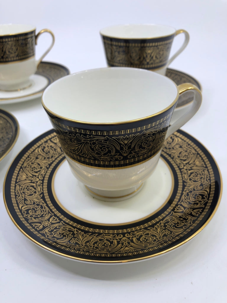 8PC BLACK GOLD CUP AND SAUCER SET- 4 CUPS 4 SAUCER.